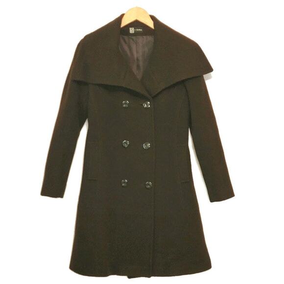 Searle Wool Mohair Double Breasted Wide Collar Brown A Line Coat Size 2 - Picture 1 of 16